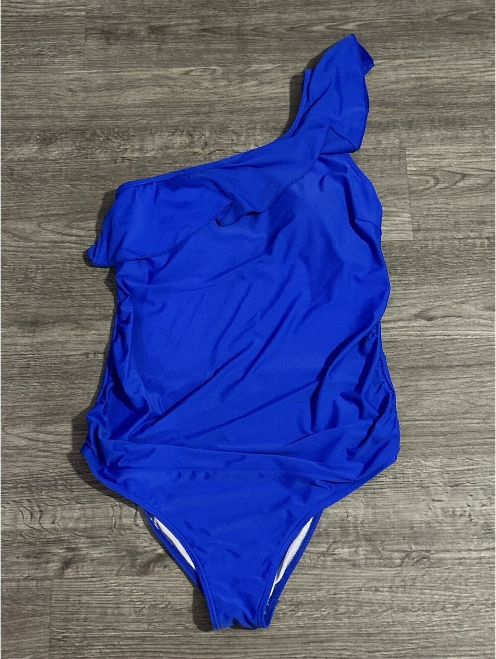 Summer Mae XLarge Royal Blue Maternity Swimsuit One Shoulder Ruffle Top Sleeve